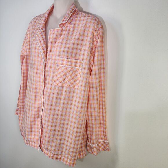 Victoria's Secret Pajama Top Small Mayfair Button Pink Orange Plaid Check PJ - Picture 5 of 12